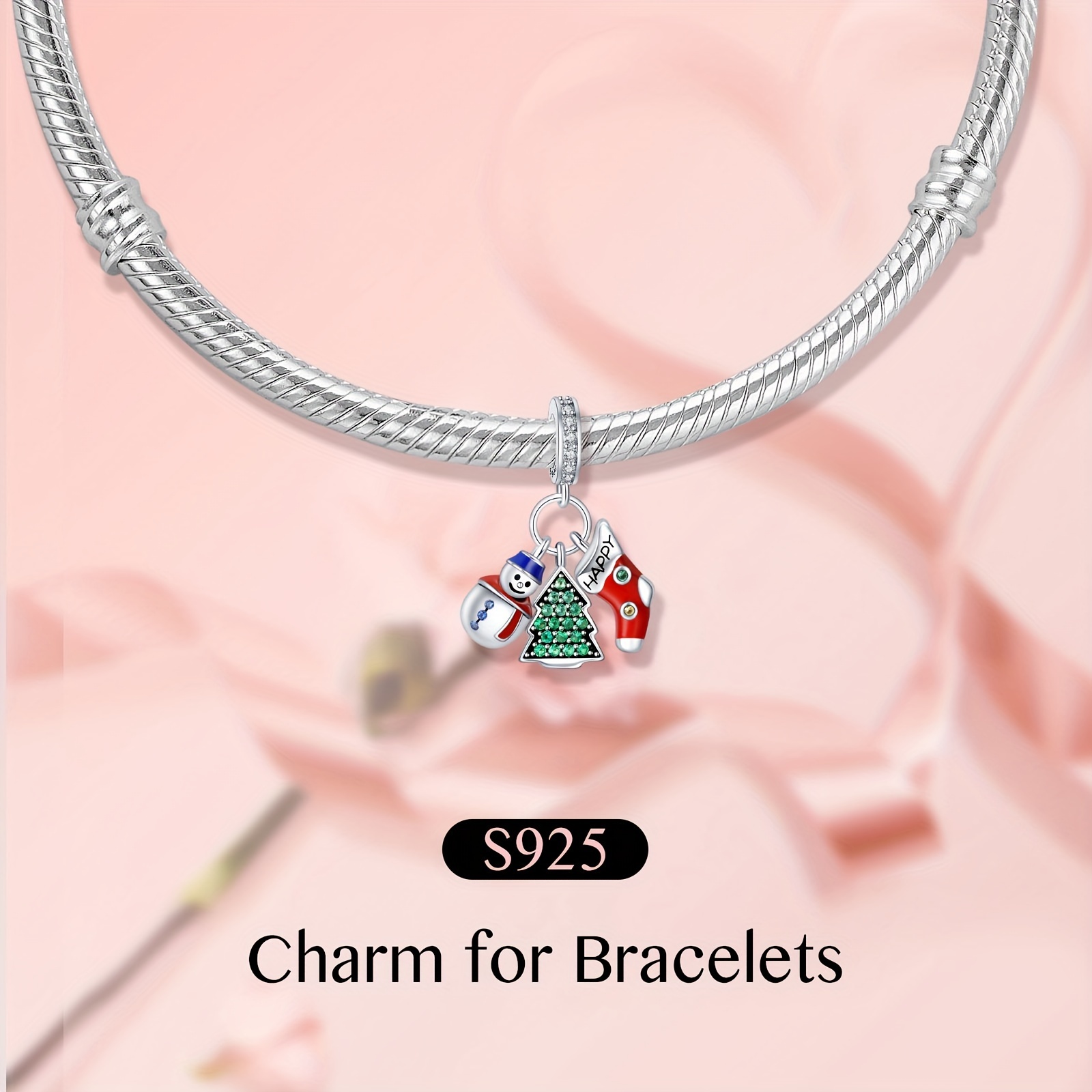 S925 Snowman Tree Charm Pendant for Bracelet & Necklace